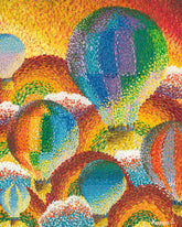 Colorful hot air balloons in a dot painting style
